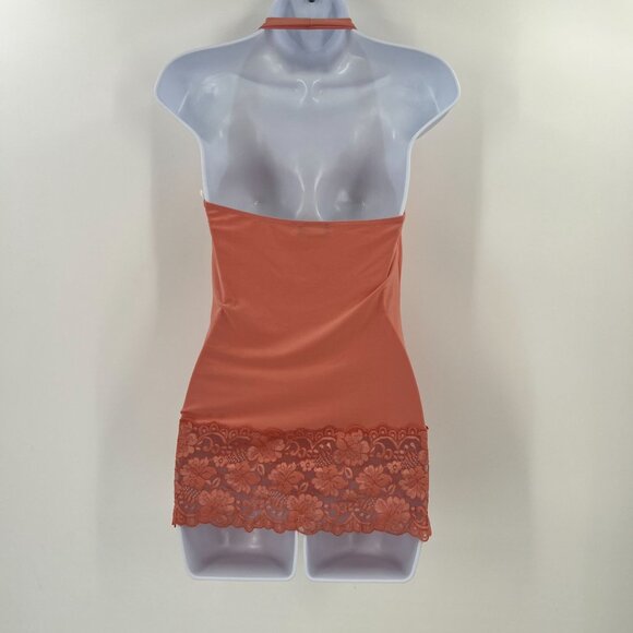 Wet Seal Y2K S Halter Cowl Neck Top Peach Lace Trim Stretch Made in USA - Picture 2 of 8